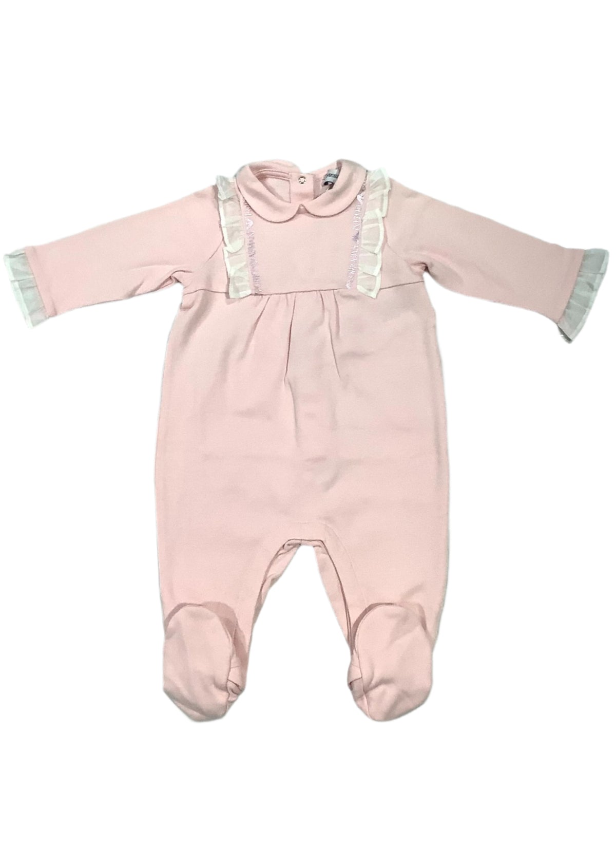 Collared and Front Ruffle Design with 'Emporio Armani' Print Romper Suit