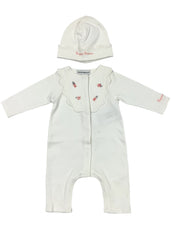 Embroidered Floral Romper Suit and Hat Set