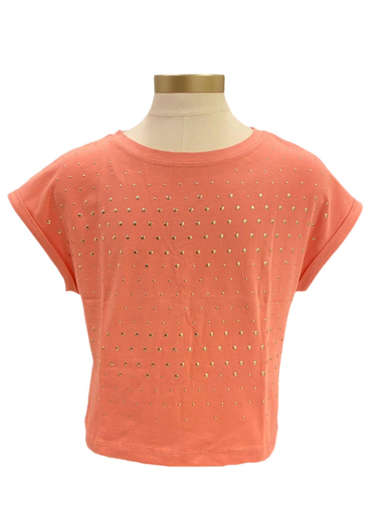 Peach Crop Top with Gold Studs Short Sleeve T-Shirt