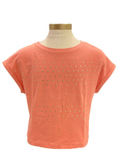 Peach Crop Top with Gold Studs Short Sleeve T-Shirt