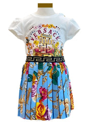 Versace Printed Top and Pleated Skirt Set