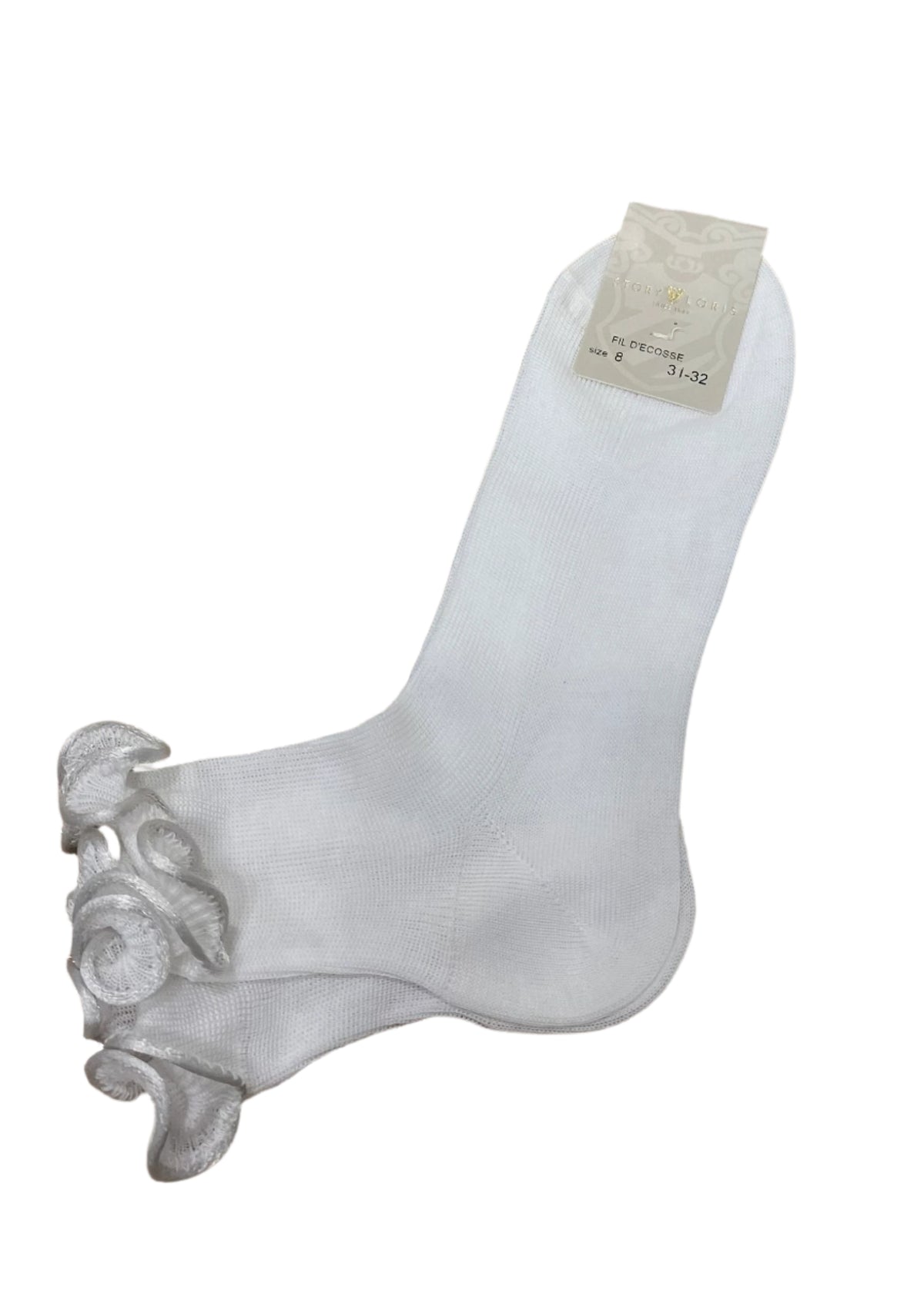 Silver White Ruffle Trim Socks