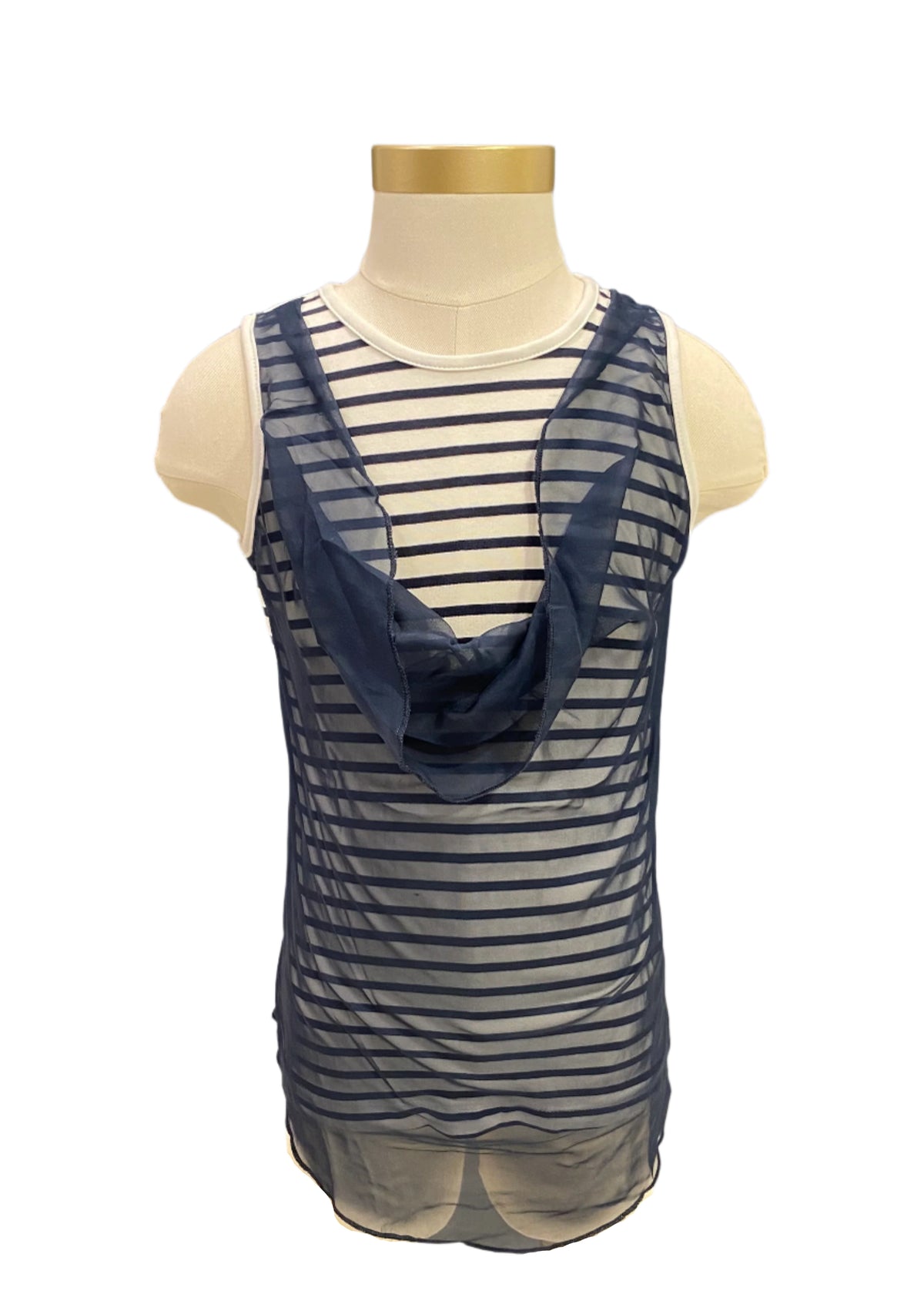 Navy Blue White Stripe with Georgette Fabric Sleeveless T-Shirt