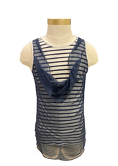 Navy Blue White Stripe with Georgette Fabric Sleeveless T-Shirt