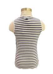 Navy Blue White Stripe with Georgette Fabric Sleeveless T-Shirt