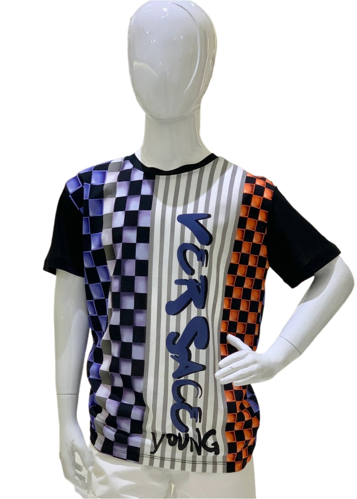 Checkered Stripe Pattern Versace T-Shirt