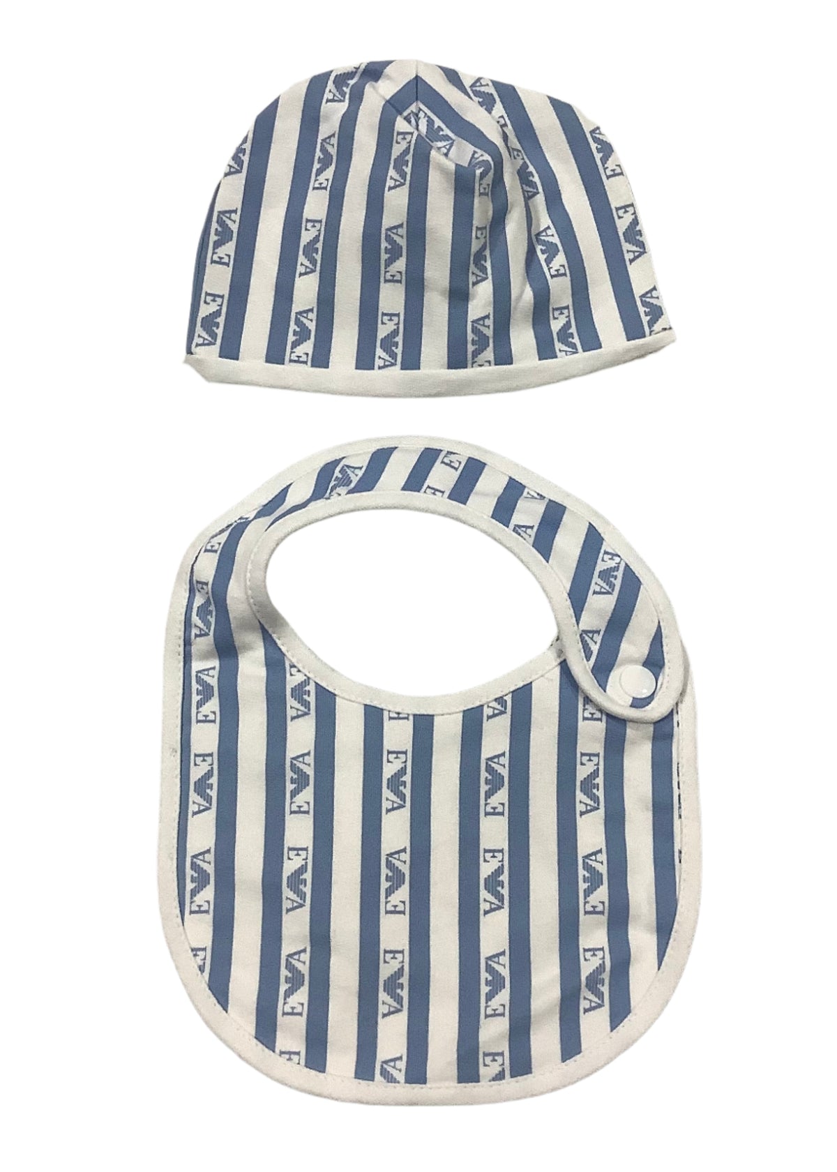 Hat and Bib Set with Stripes and AOP Brand Logo Design