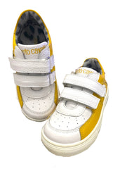 Yellow-White Leather Sneakers with Rubber Sole Shoes