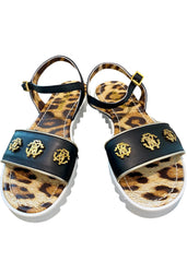 3 Gold Emblem 'RC' Logo Strap Sandals