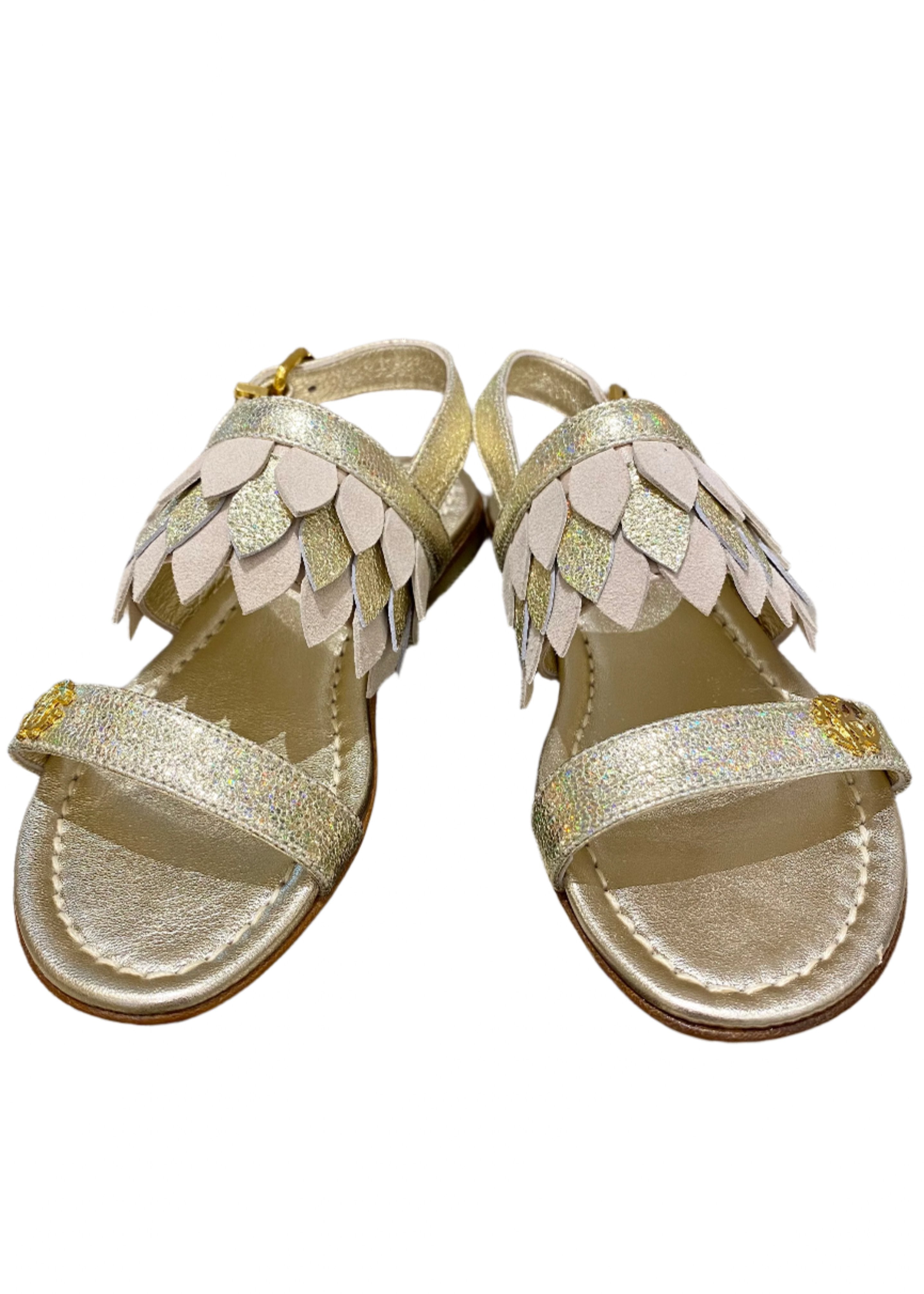 Layered Leaf Strap Design Gold Sandals