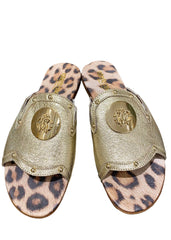 Emblem Gold Metal Slip-On Sandals