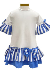 Flare Cut Cotton Dress with Stripe Design