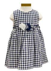 Navy Blue Checkered with Floral Applique Dress