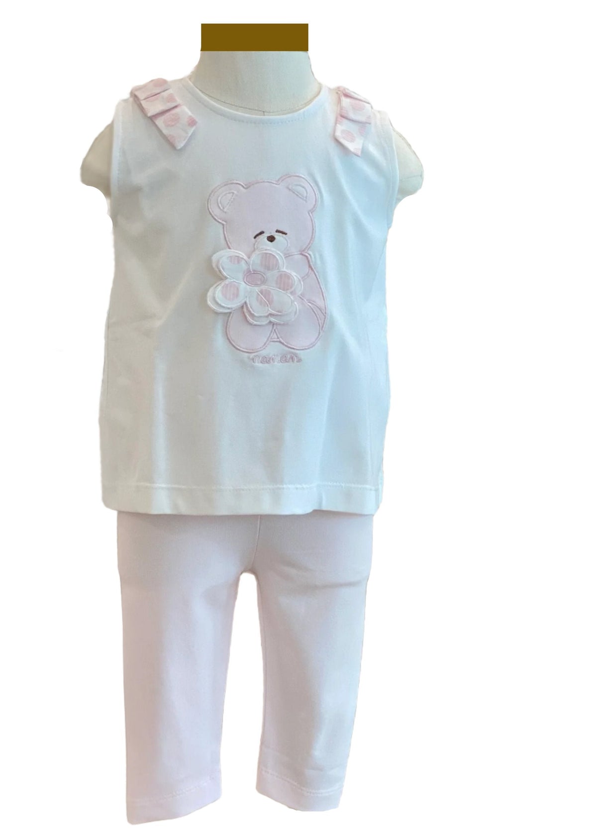 Sleeveless Bear Embroidered Top and Leggings Set