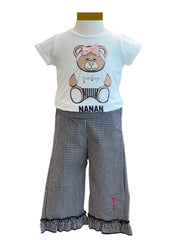 Bear Embroidered Top and Gingham Pants