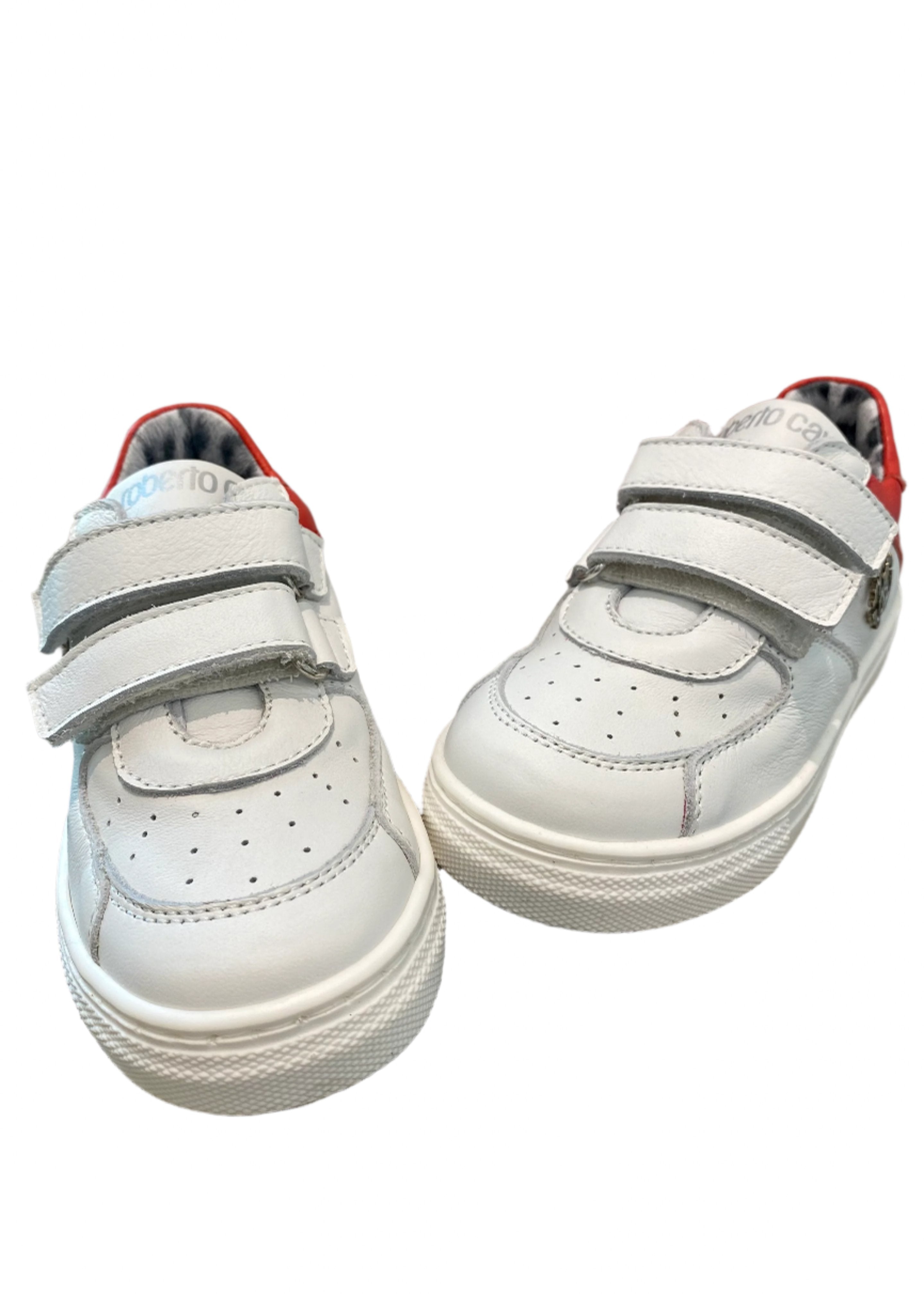 Red-White Leather Sneakers with Rubber Sole Shoes