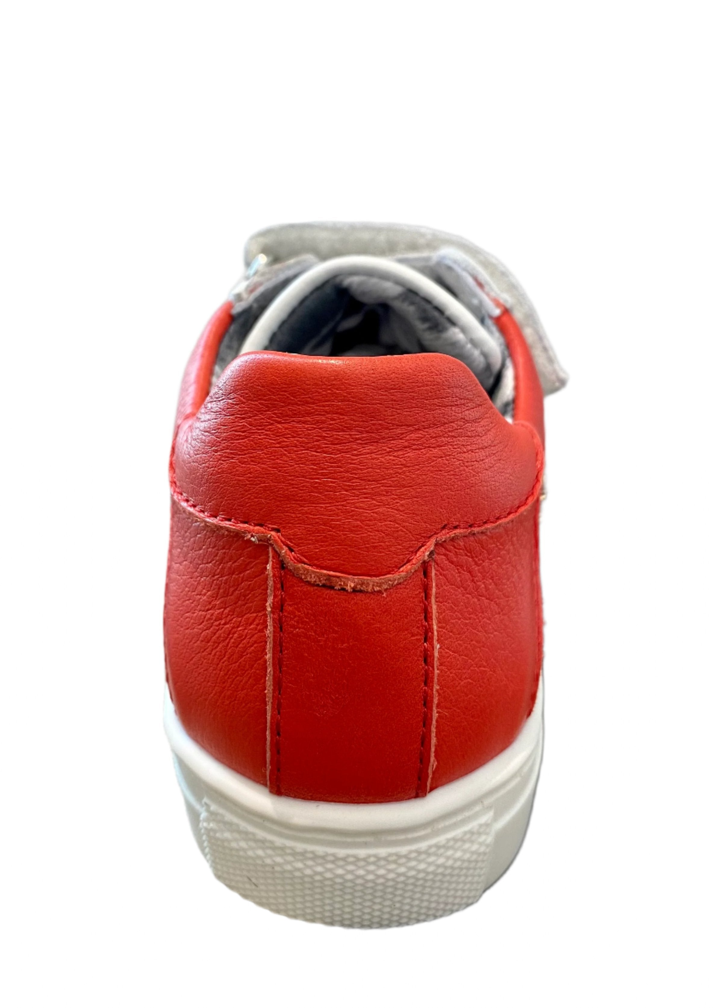 Red-White Leather Sneakers with Rubber Sole Shoes