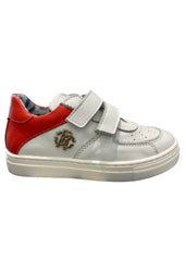 Red-White Leather Sneakers with Rubber Sole Shoes