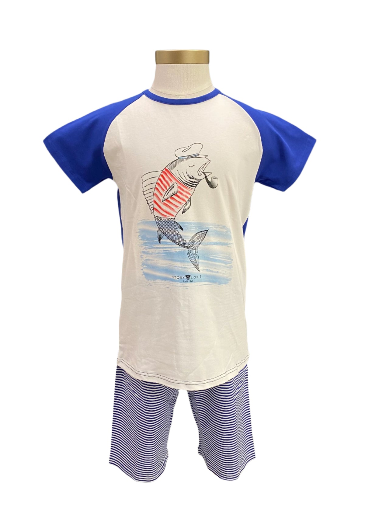Blue White Fish with Pipe Print Pyjamas