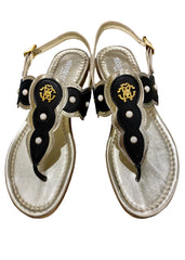 Pearl Studded T-Strap Gold Sandals