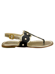 Pearl Studded T-Strap Gold Sandals