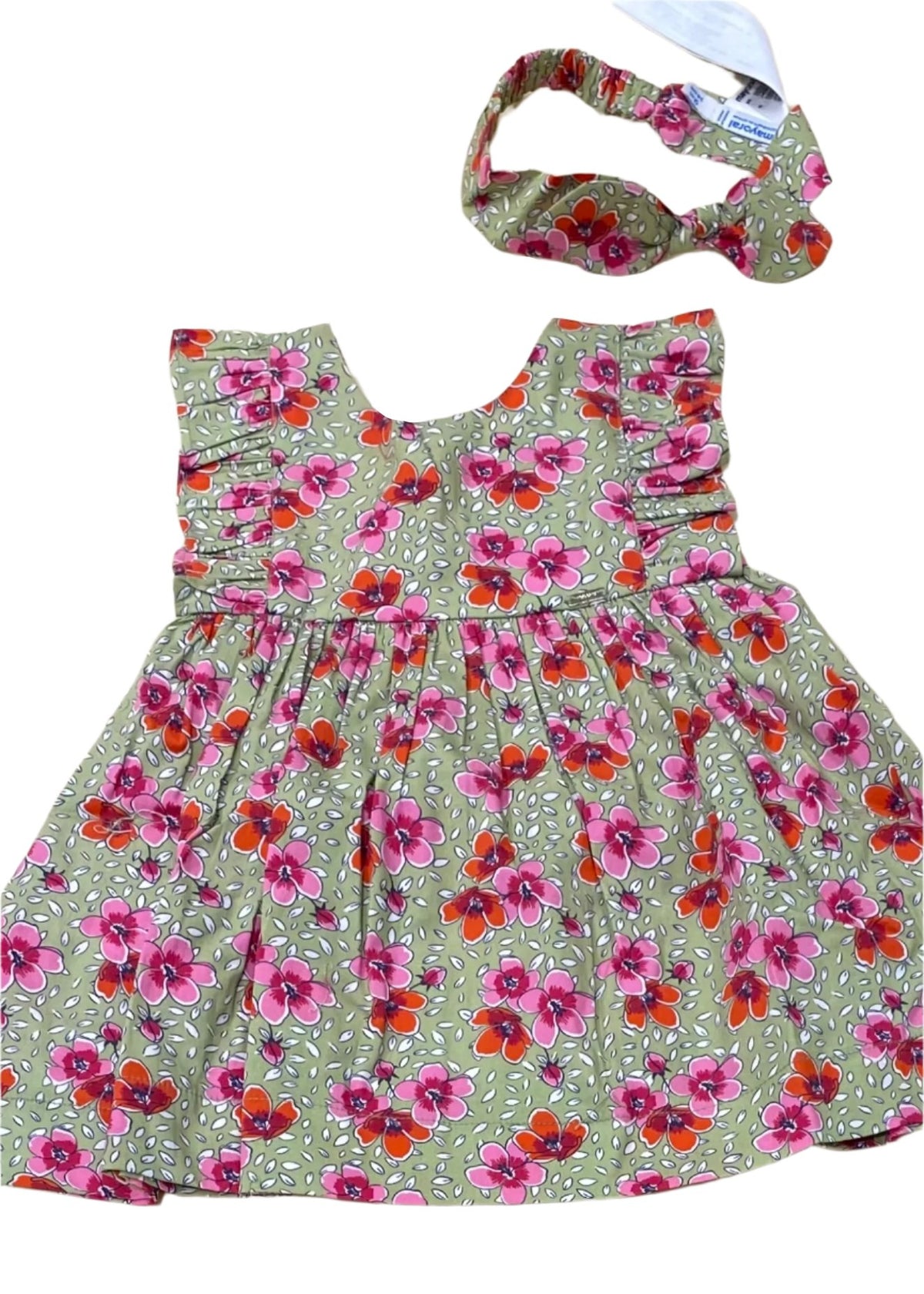 Floral Leaf Print Dress with Headband