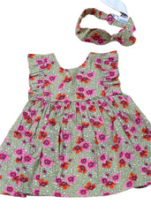 Floral Leaf Print Dress with Headband