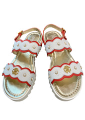 Gold-Red-White Strudded Pearl Sandals