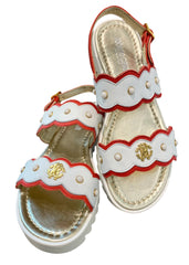 Gold-Red-White Strudded Pearl Sandals