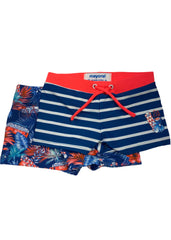 Orange Blue Prints and Stripes Swim Shorts