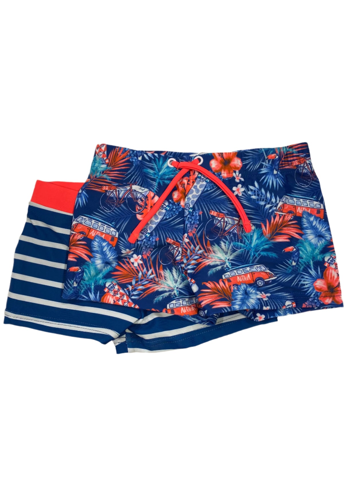 Orange Blue Prints and Stripes Swim Shorts
