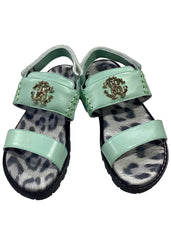 Mint Green Velcro Straps Leather Sandals