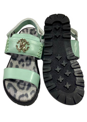 Mint Green Velcro Straps Leather Sandals