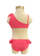 Pink Two-piece Embroidered Frills Swimsuit