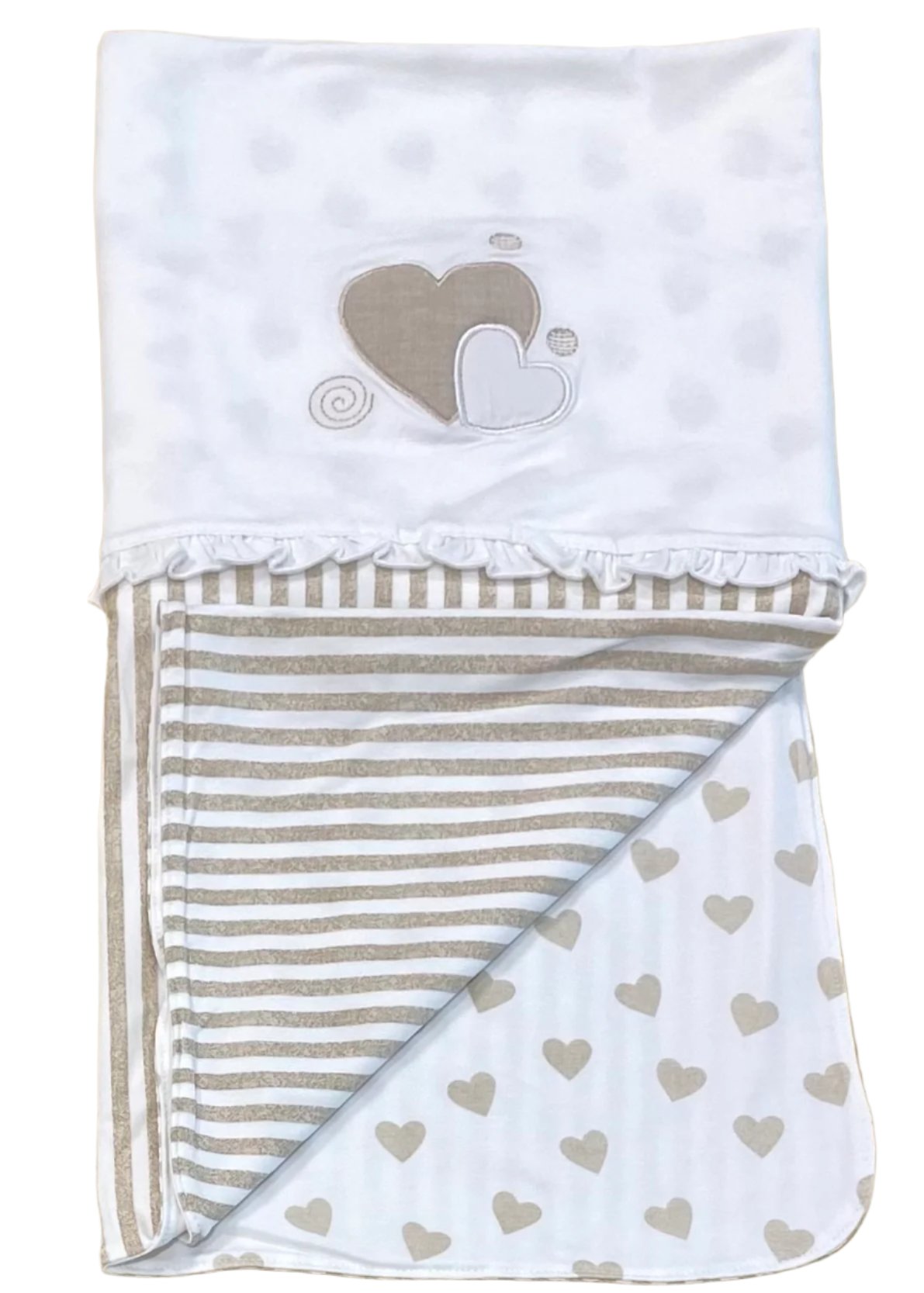 Beige Heart Embroidery with Print Blanket