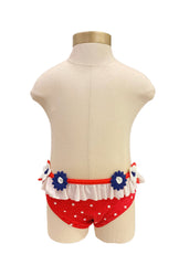 Navy Blue Stripe and Polka Dots with Flower Applique Bikini