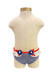 Navy Blue Stripe and Polka Dots with Flower Applique Bikini