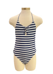 White Navy Blue Crisscross Lace-Up Swimsuit