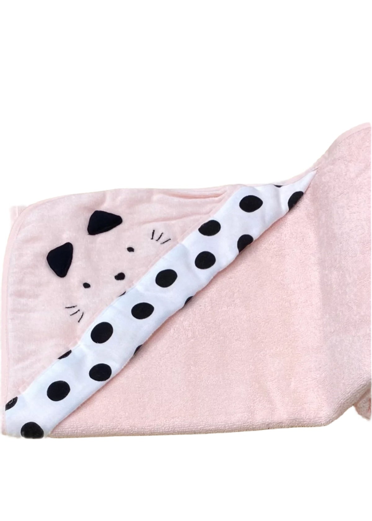 Polka Print and Kitten Embroidered Towel