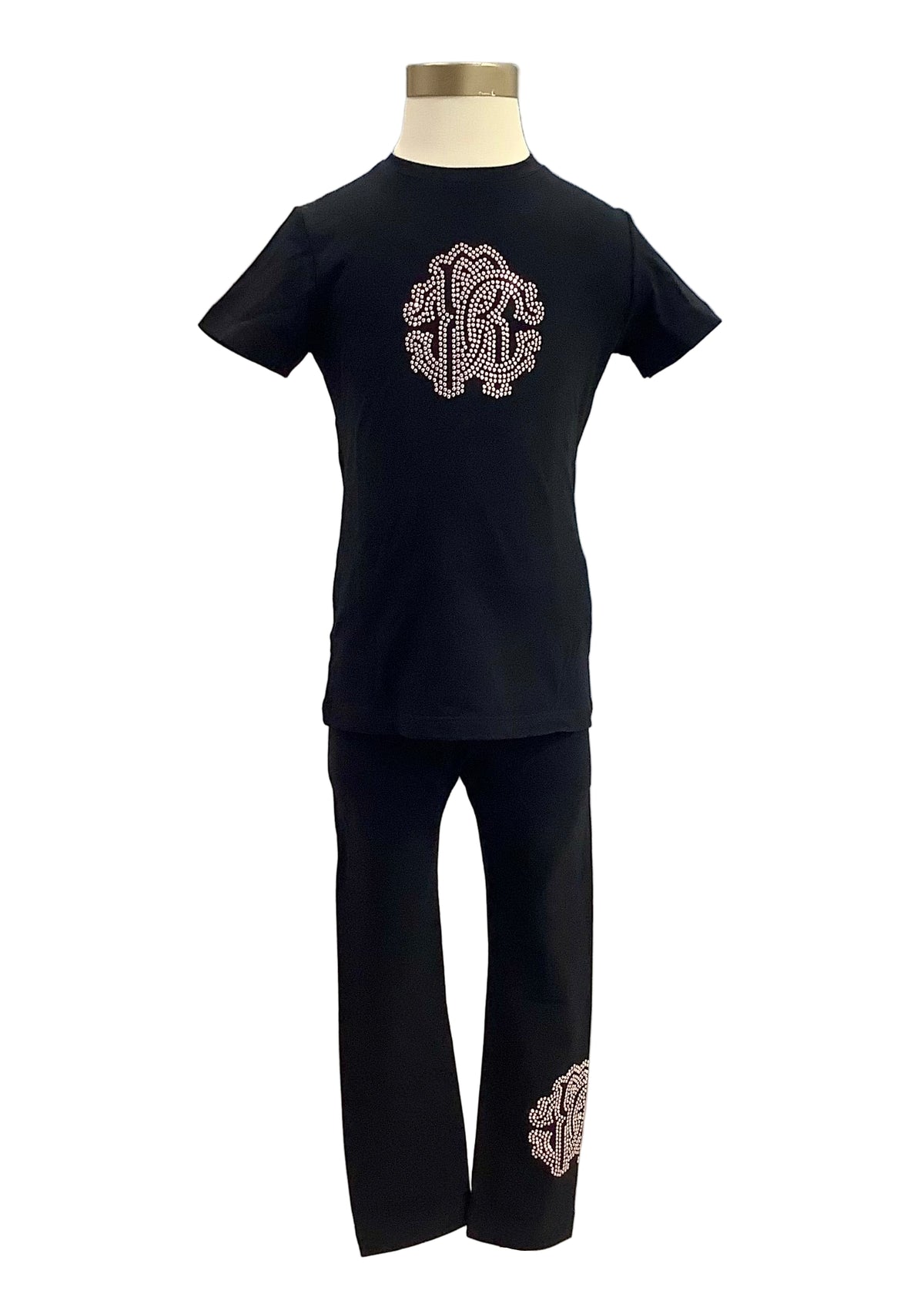 'RC' Pink Studs Black Top and Leggings Set