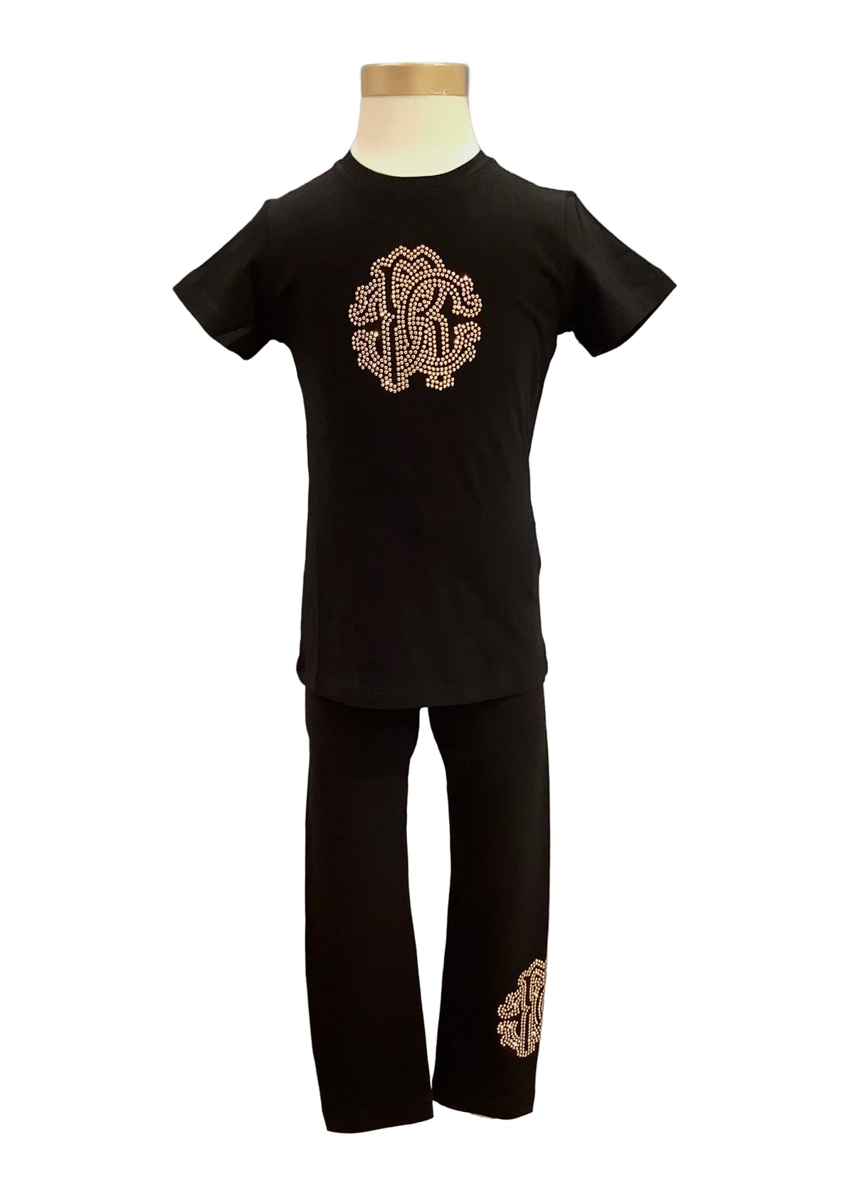 'RC' Gold Studs Black Top and Leggings Set