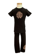 'RC' Gold Studs Black Top and Leggings Set