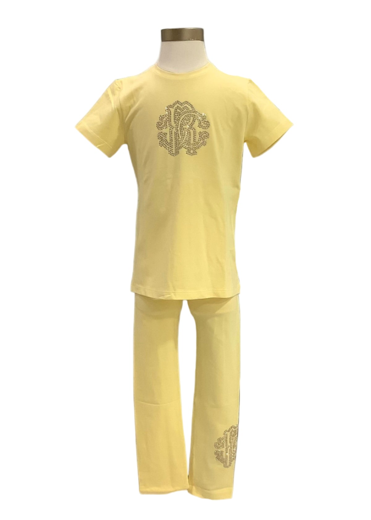 'RC' Gold Studs Yellow Top and Leggings Set