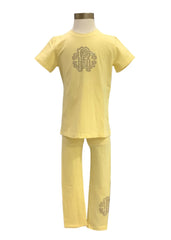 'RC' Gold Studs Yellow Top and Leggings Set