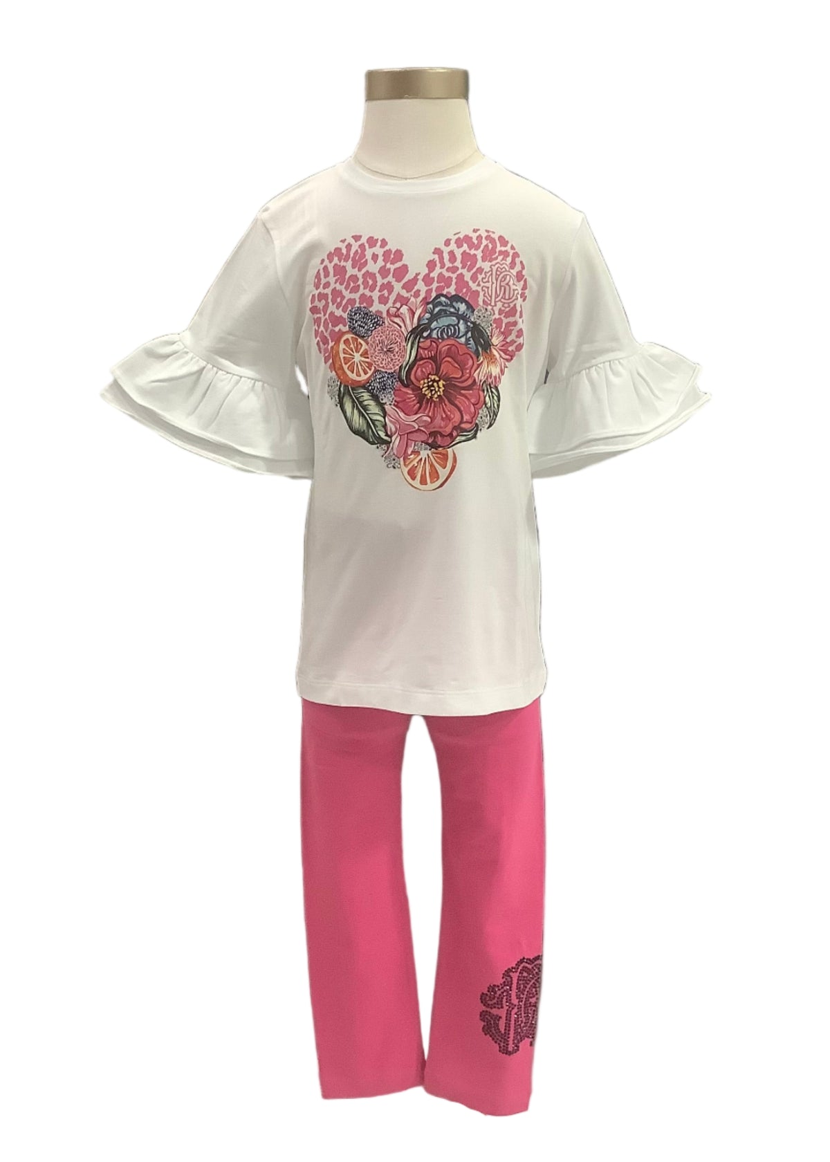 Frill Quarter Sleeve Top and Leggings Set