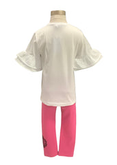 Frill Quarter Sleeve Top and Leggings Set