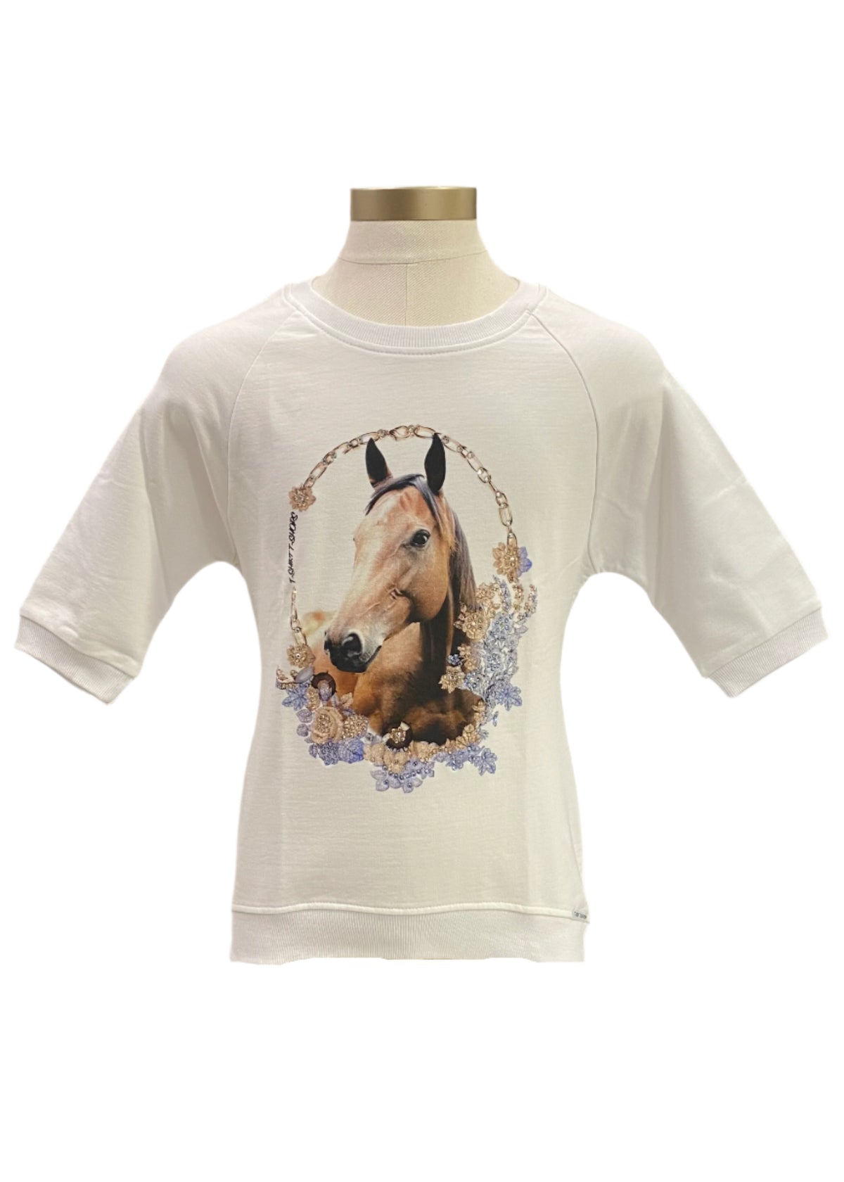 White Horsehead and Floral Print Maxi Long Sleeve T-Shirt