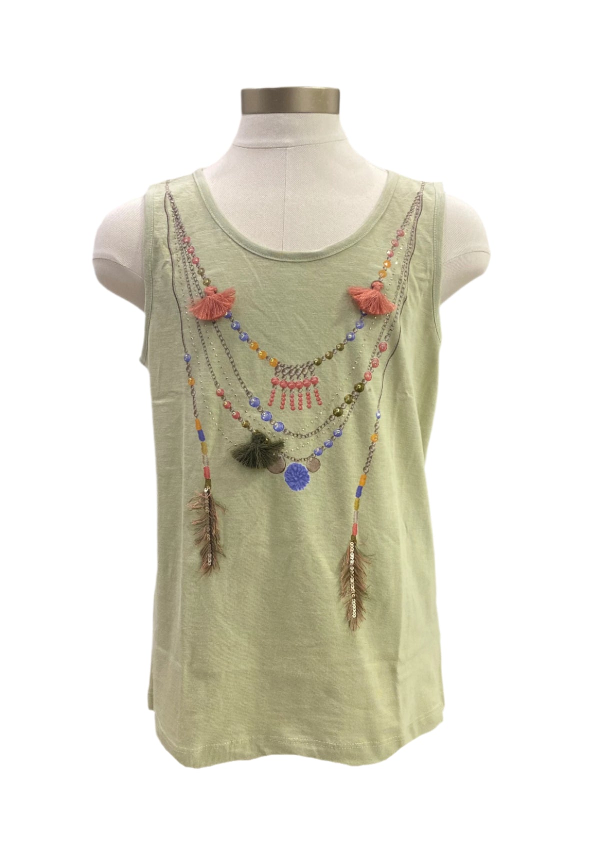 Green Necklace Print Jersey Sleeveless T-Shirt