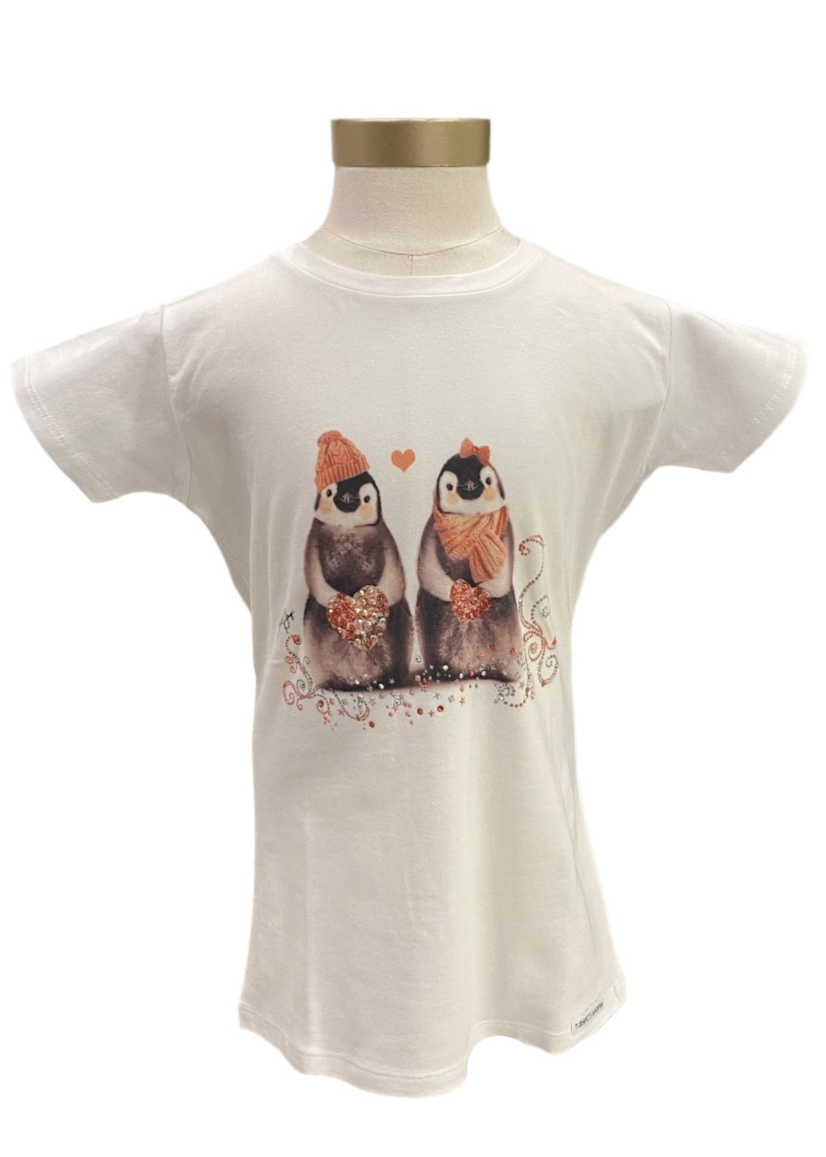 White Brown Orange Couple Penguin Short Sleeve T-Shirt