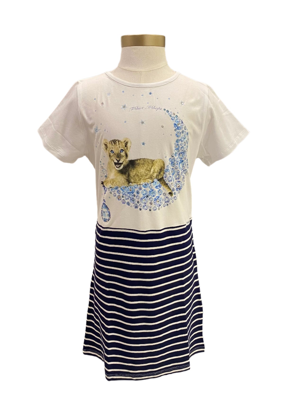 White Blue Beige Tiger and the Heavenly Bodies Dress